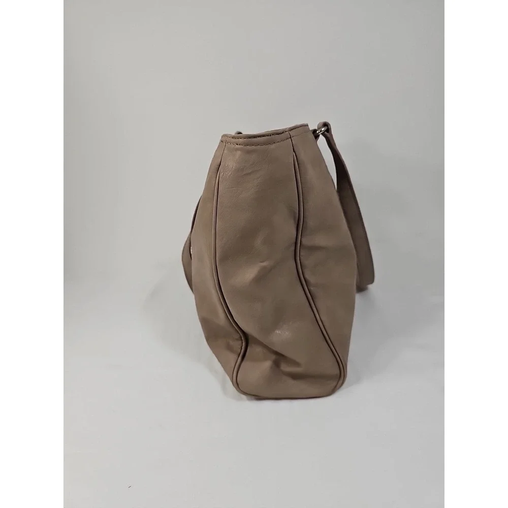 MultiSac Large Taupe Faux Leather‎ Career Shoulder Tote w/ Laptop Zip Sleeve